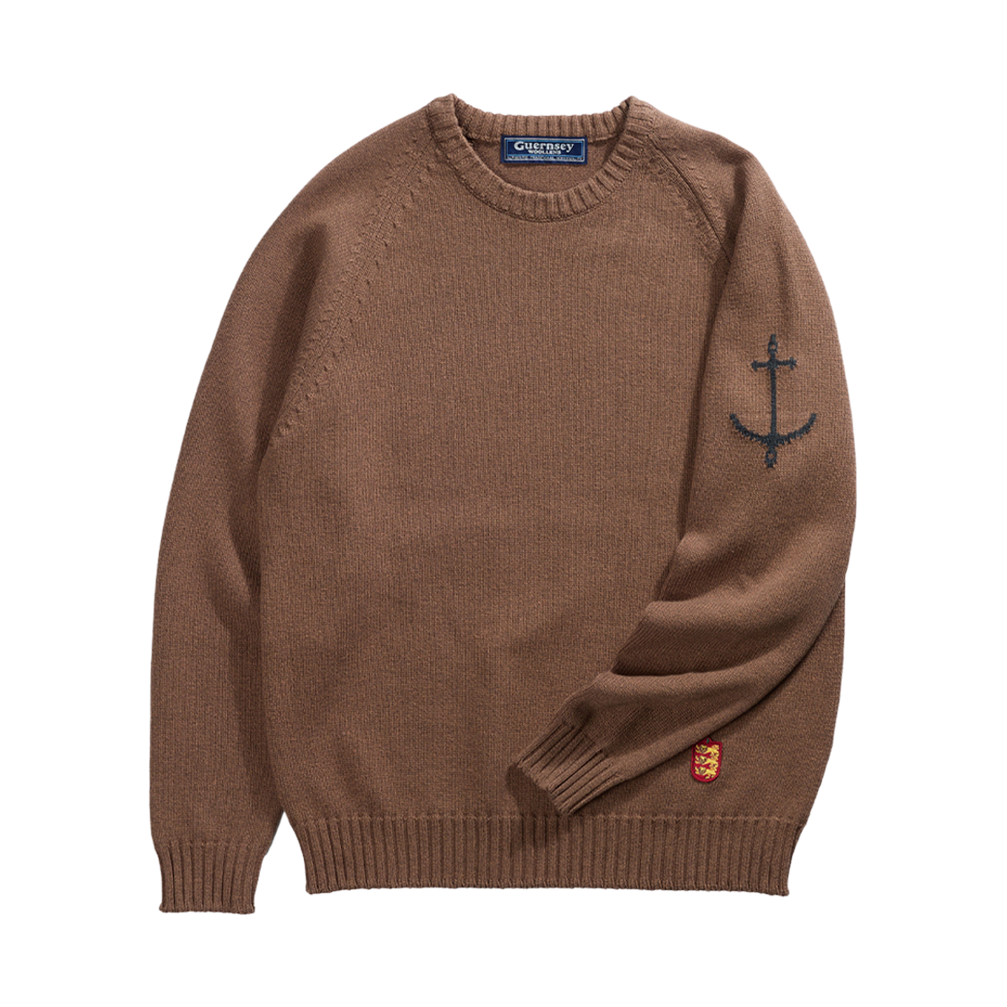 gwtr6003-br Guernsey Woollens Cotton Raglan Crewneck Sweater Brown