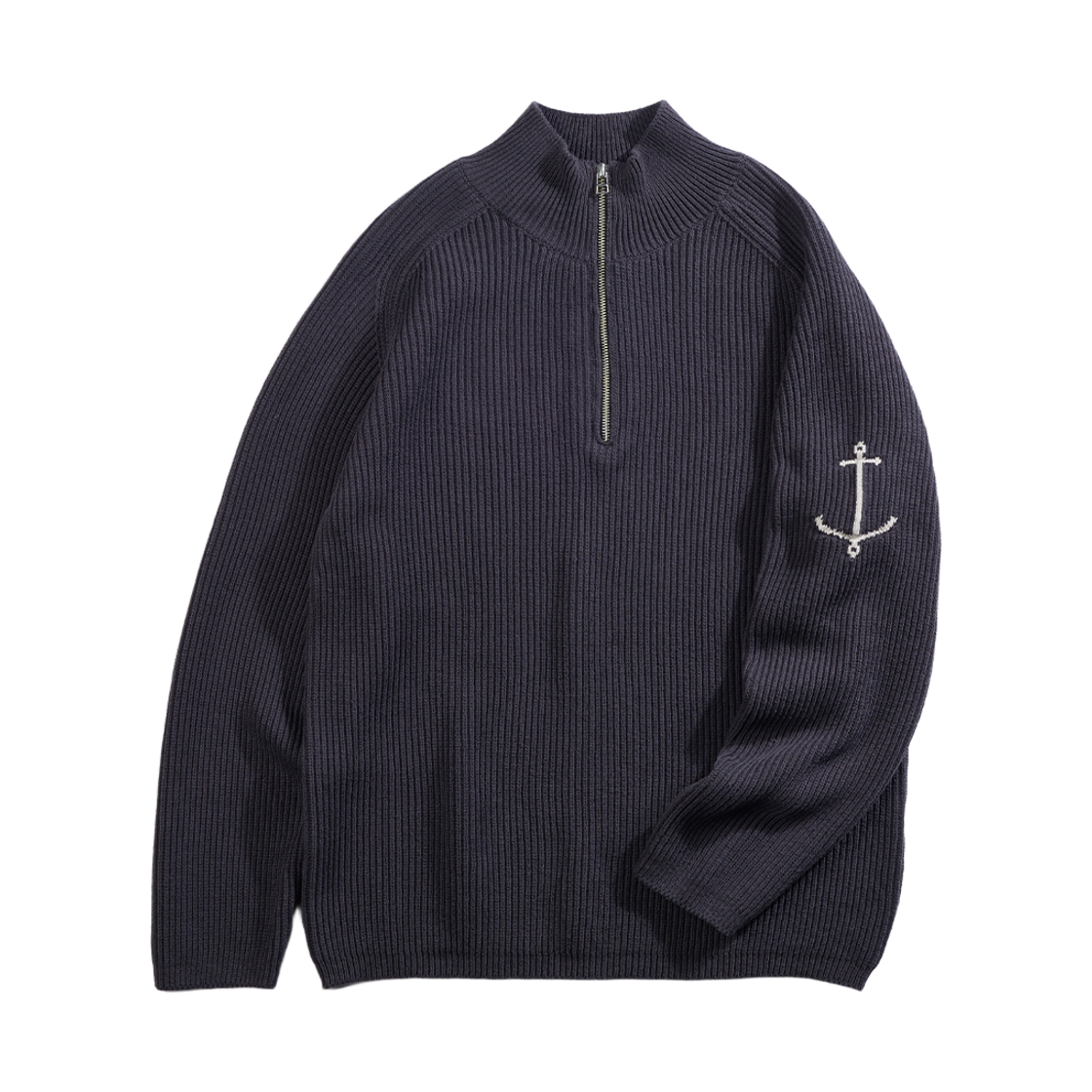 GW2DKN01-ch Guernsey Woollens Cotton British Rib Half Zip Sweater Charcoal