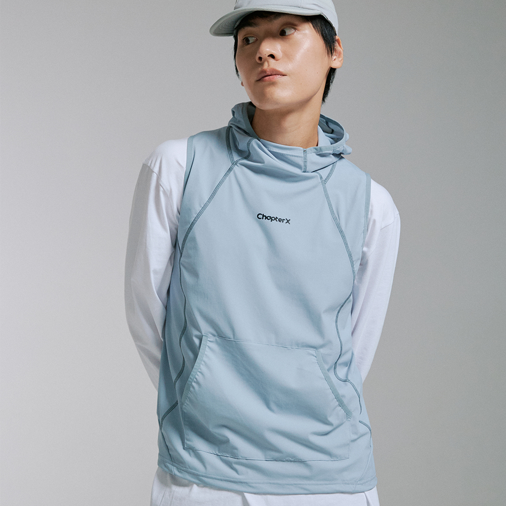 챕터엑스 퀵 드라이 아웃 레이어 베스트 스카이 블루(Chapter.X Quick-Dry Hooded Layer Vest Sky Blue) - 3