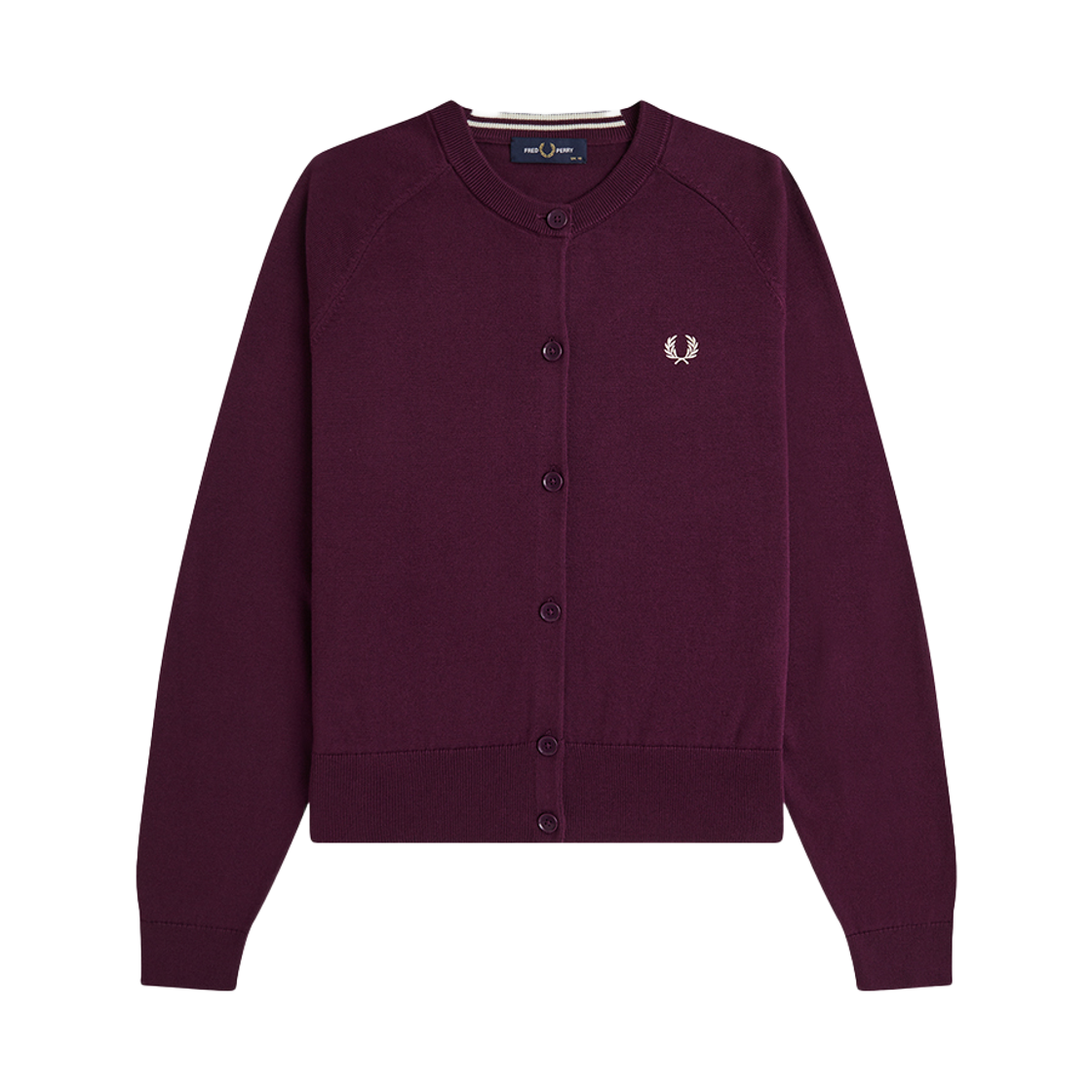 프레드페리 우먼즈 오버사이즈드 크루넥 가디건 플럼(Fred Perry Oversized Crew Neck Cardigan Plum)