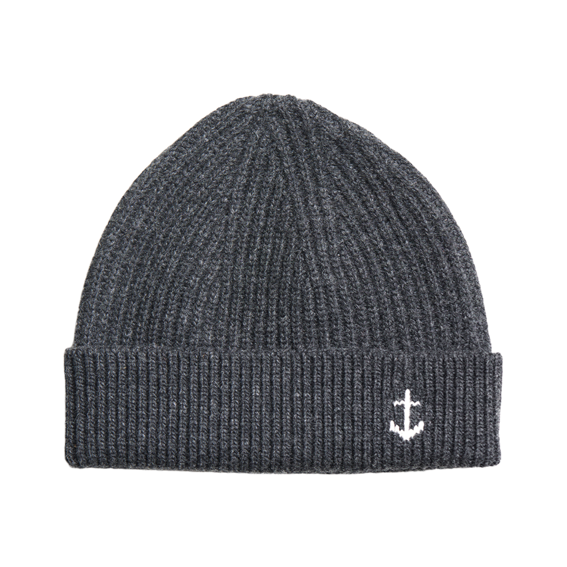 GW1DAC01-ch-fr Guernsey Woollens Anchor Floating Short Beanie Charcoal