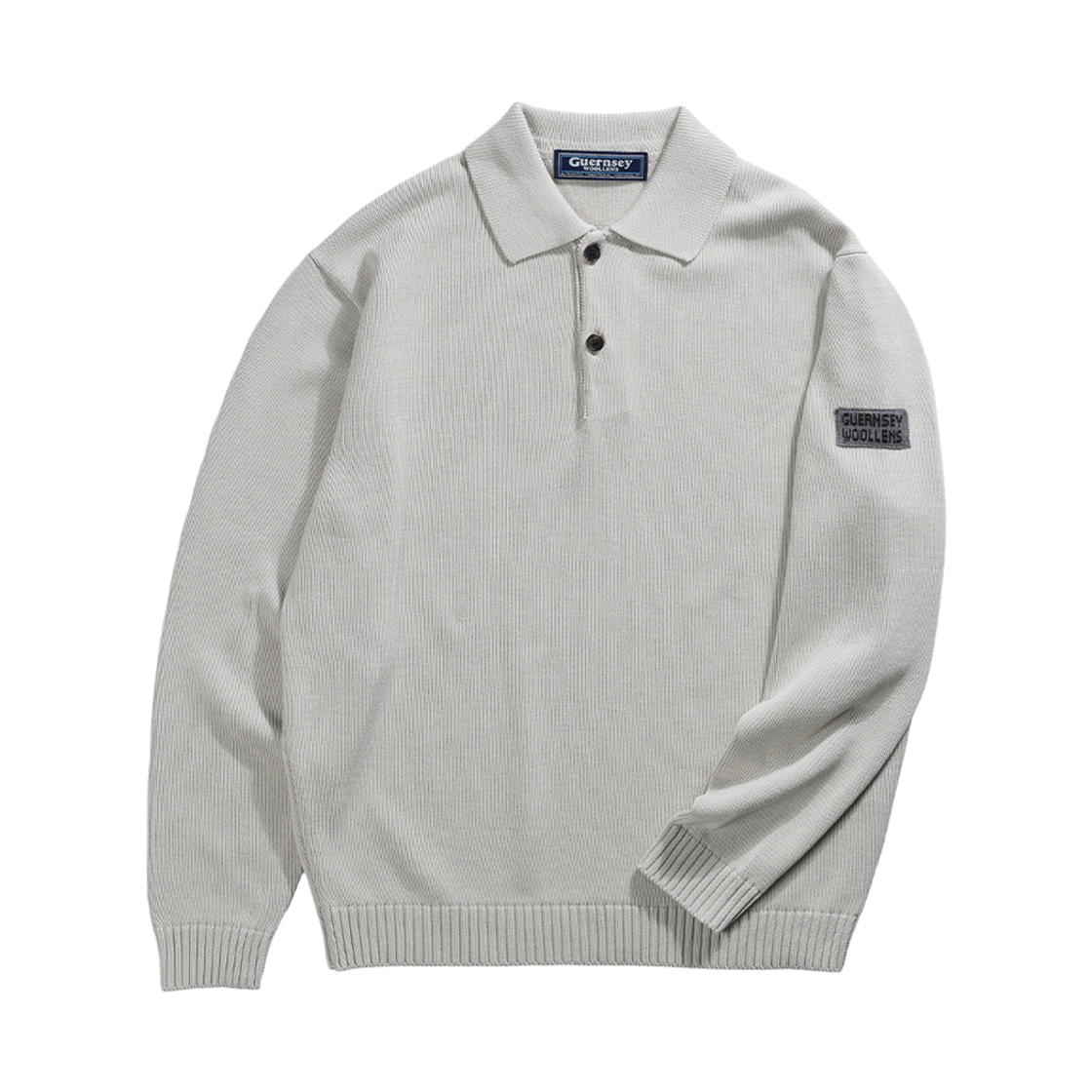 GW2CKN04-LGR Guernsey Woollens Mercerized Cotton Polo Knit Ash Beige