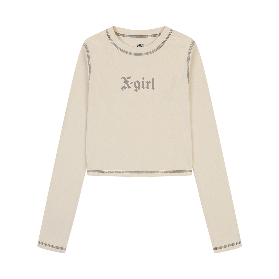 피어 엑스걸 올드 잉글리시 롱 슬리브 베이비 티 화이트(PEER X-girl Old English L/S Baby Tee White)