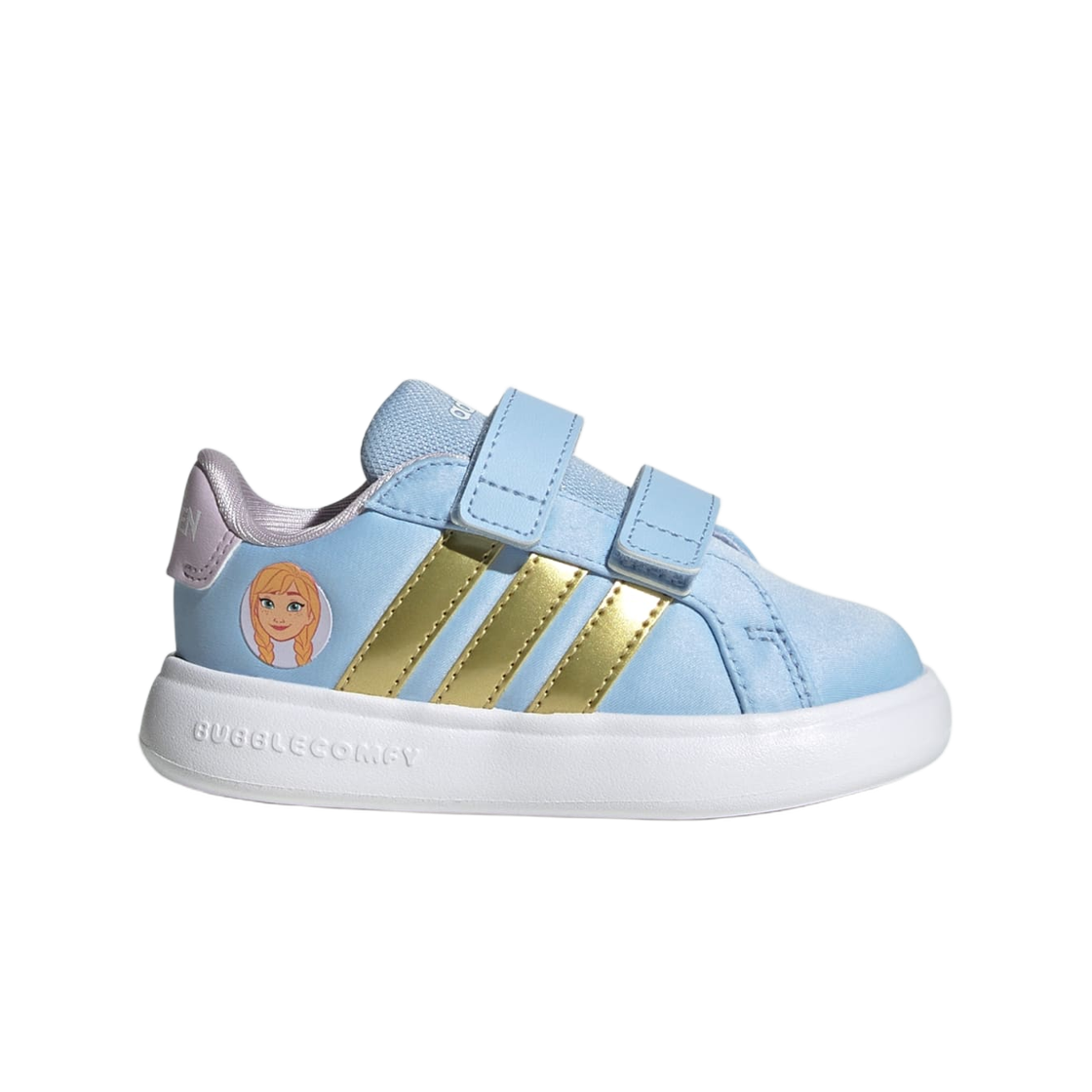 JQ4355 (Infant) Adidas x Disney Frozen Grand Court 3.0 Glow Blue Gold Metallic