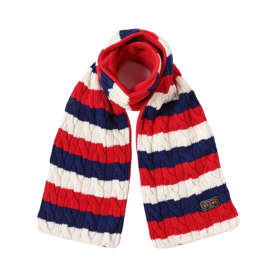 38-45-0081-432 Beams Plus Cable Stripe Wool Fleece Muffler White Red