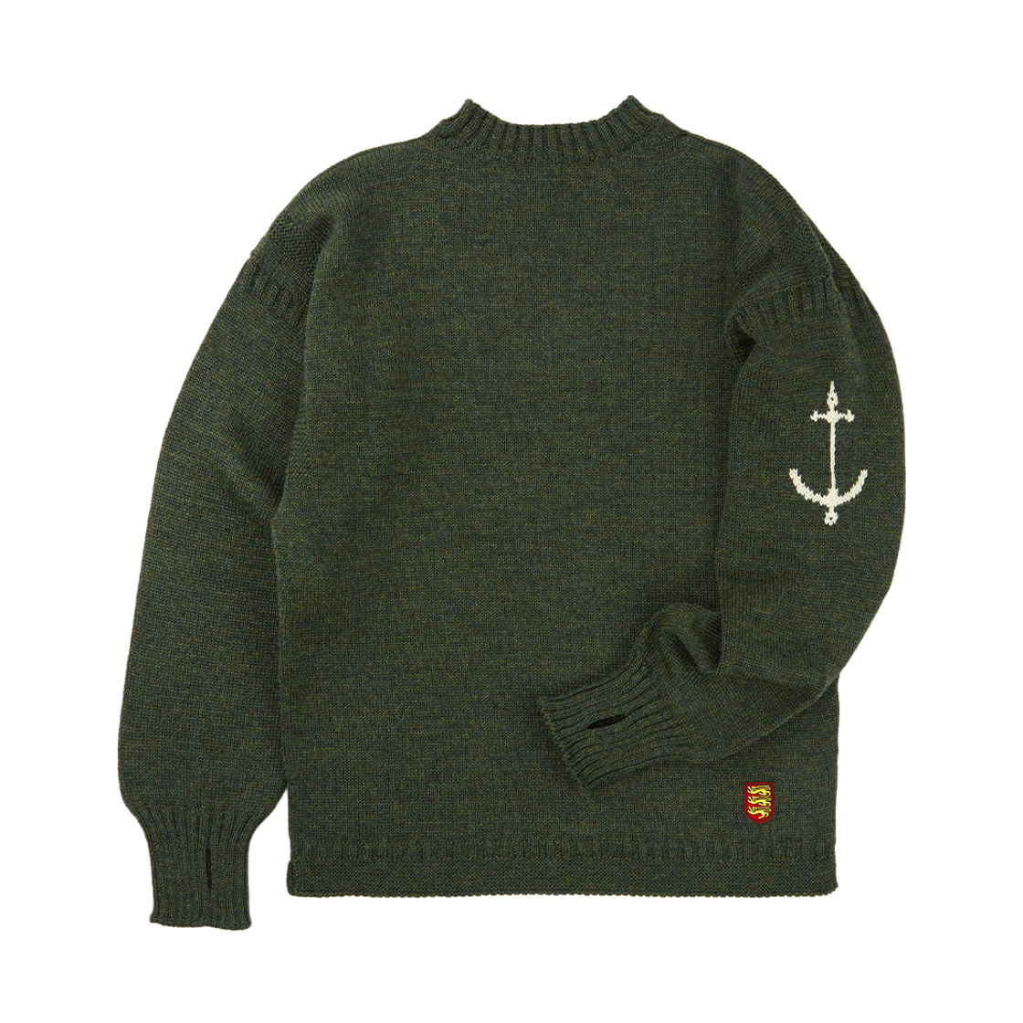 gwtr4101-lgr Guernsey Woollens Fisherman Wholegarment Sweater Loden Green