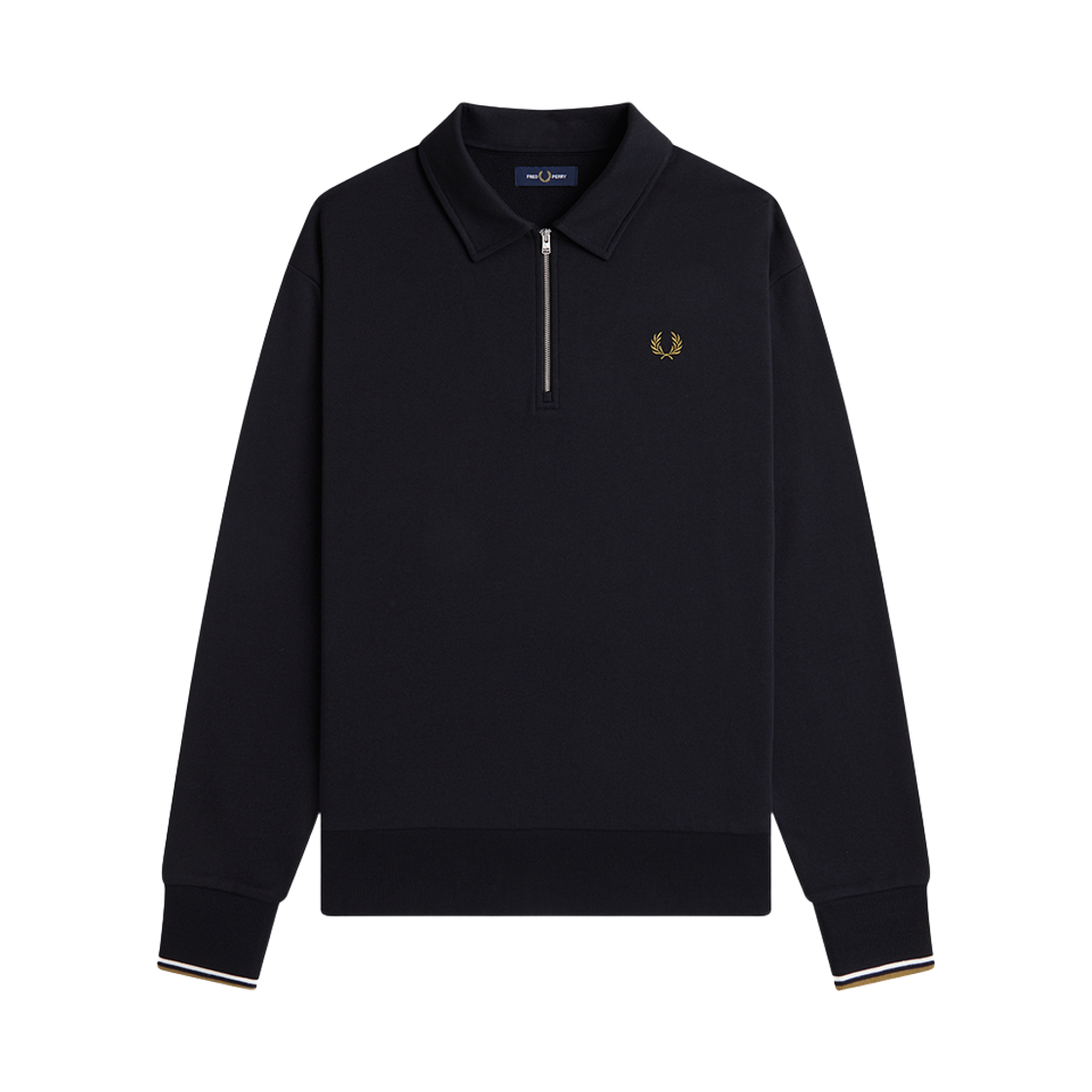 프레드페리 릴렉스드 하프 집 칼라 스웻셔츠 블랙(Fred Perry Relaxed Half Zip Collared Sweatshirt Black)