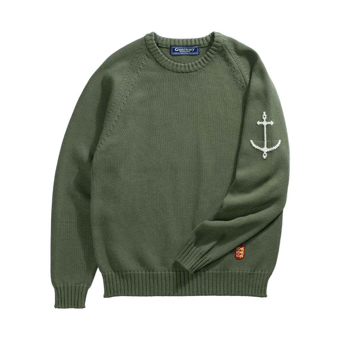 gwtr6003-gn Guernsey Woollens Cotton Raglan Crewneck Sweater Hunter Green