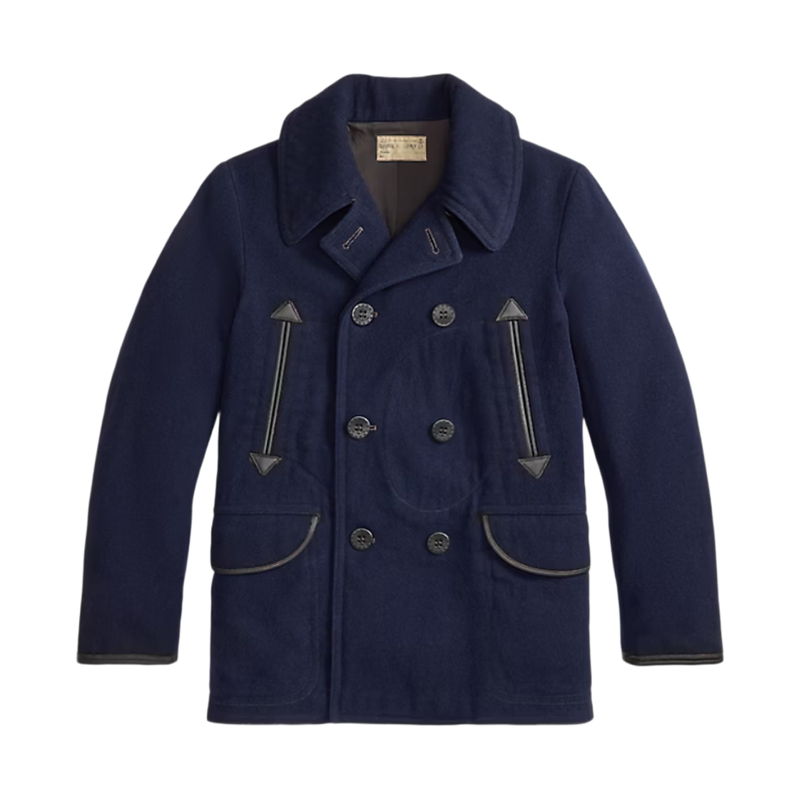 더블알엘 레더 트림 울 블렌드 피코트 빈티지 네이비(Double RL Leather Trim Wool Blend Peacoat Vintage Navy) - 1