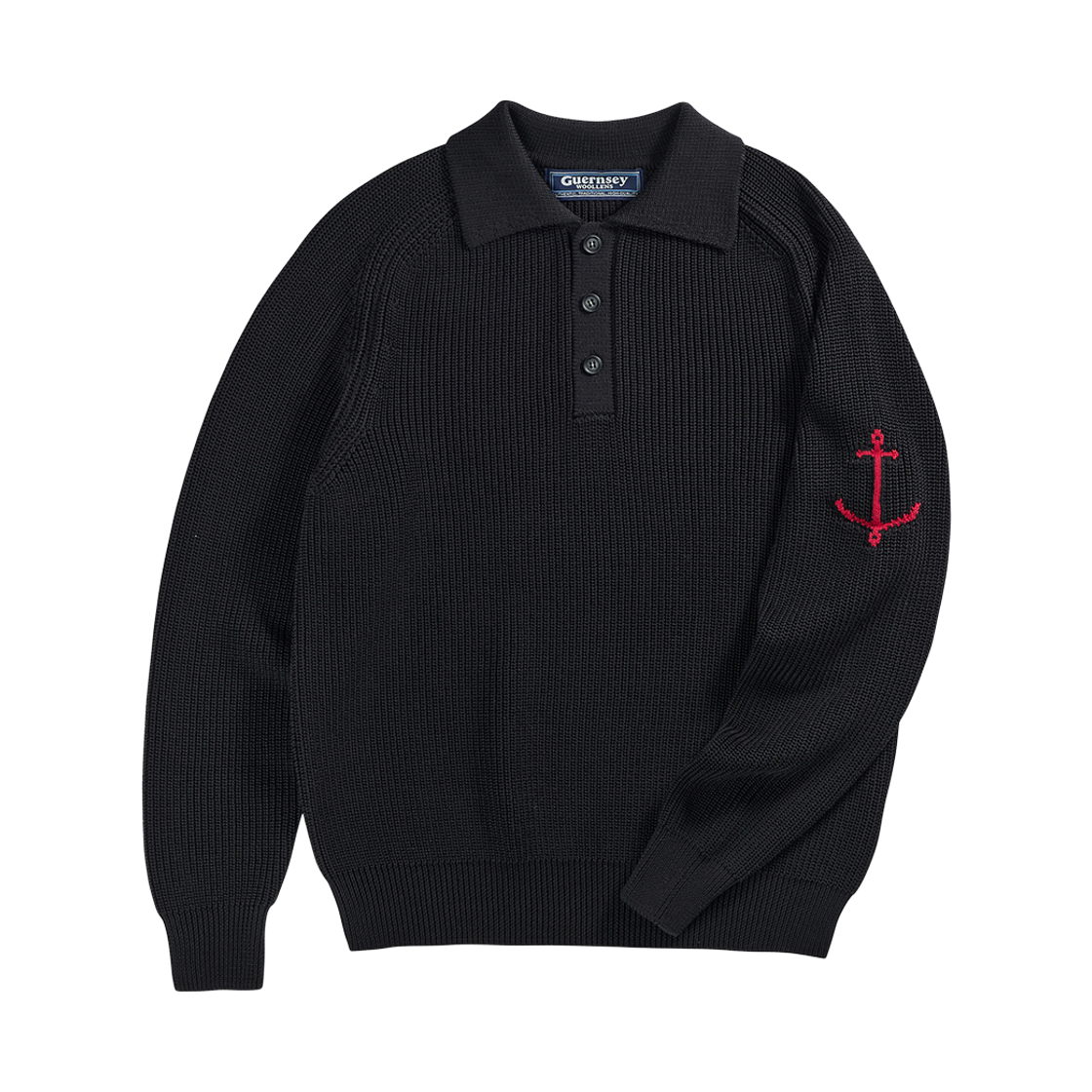 GW2CKN03-bk Guernsey Woollens Mercerized Cotton Saddle Polo Knit Black