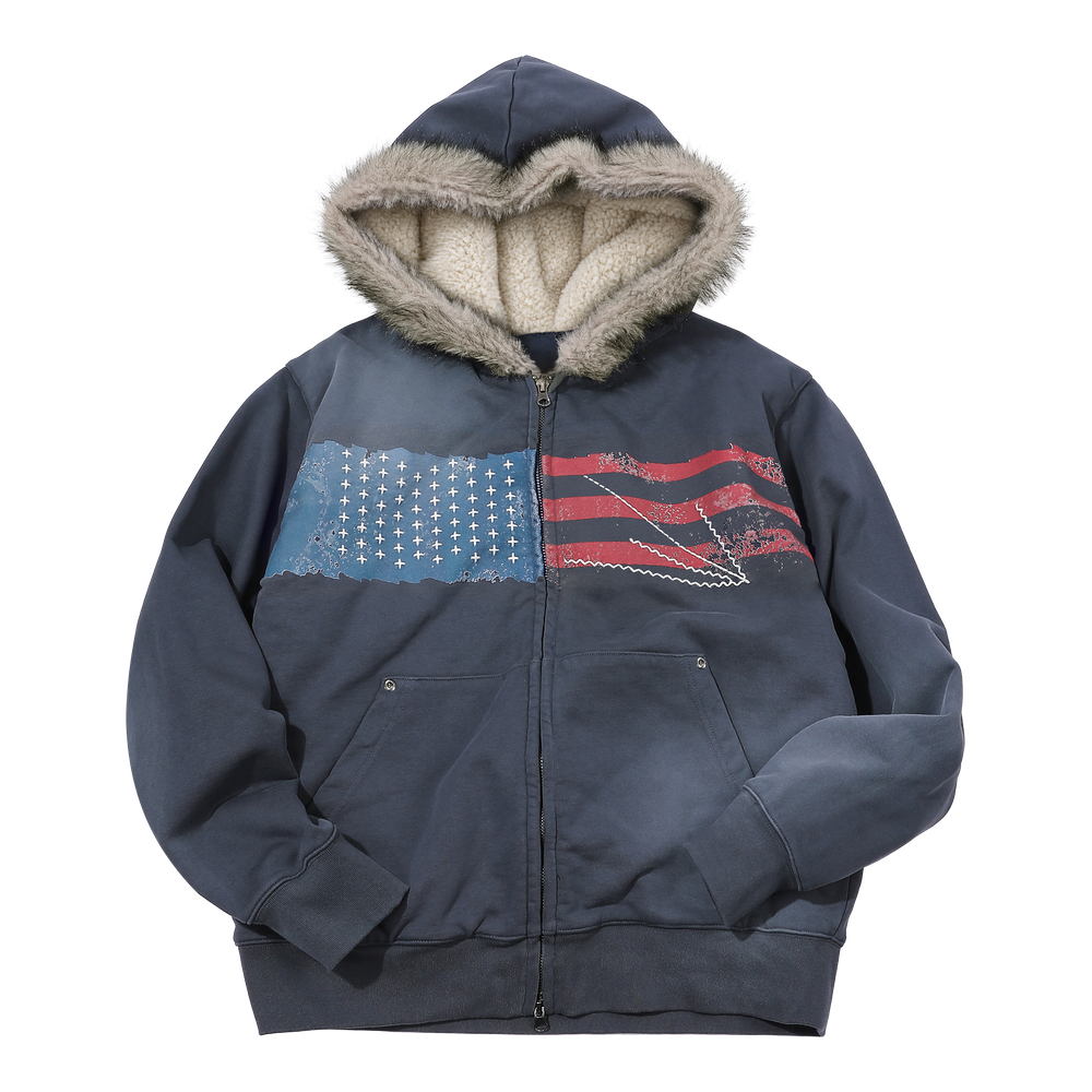 메인부스 USA 사시코 퍼 후드 집업 잉크 네이비(MAINBOOTH USA Sashiko Fur Hood Zip-up INK NAVY)