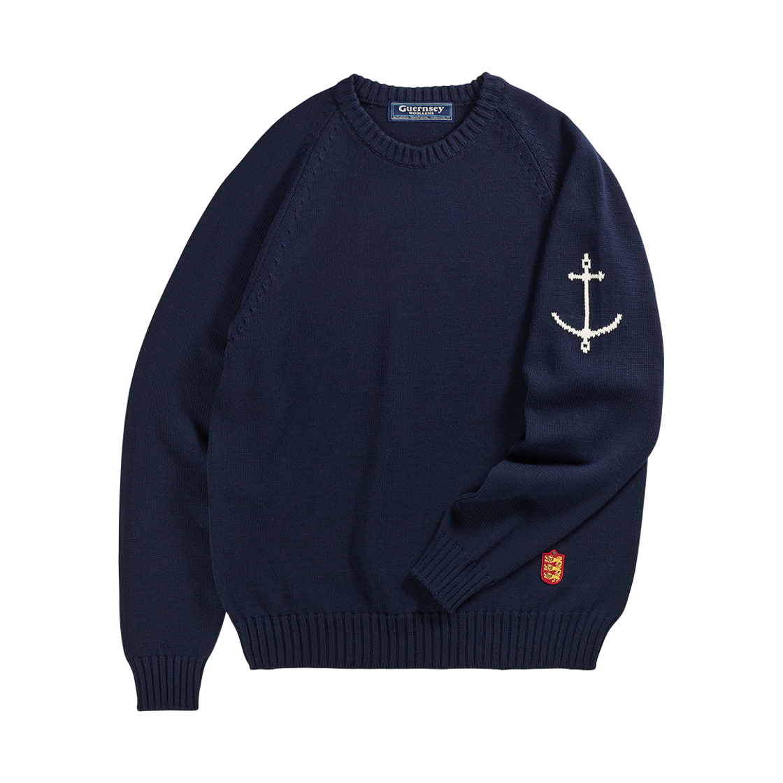 gwtr6003-nv Guernsey Woollens Cotton Raglan Crewneck Sweater Navy