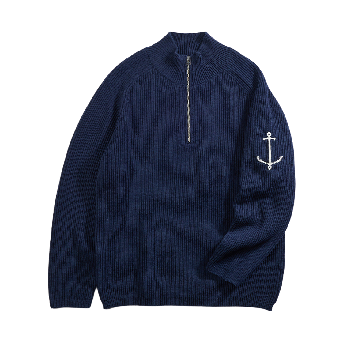 GW2DKN01-nv Guernsey Woollens Cotton British Rib Half Zip Sweater Navy
