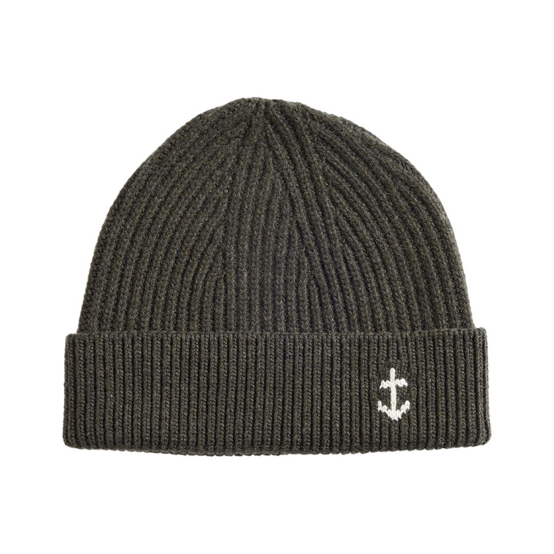 GW1DAC01-ov-fr Guernsey Woollens Anchor Floating Short Beanie Dark Olive