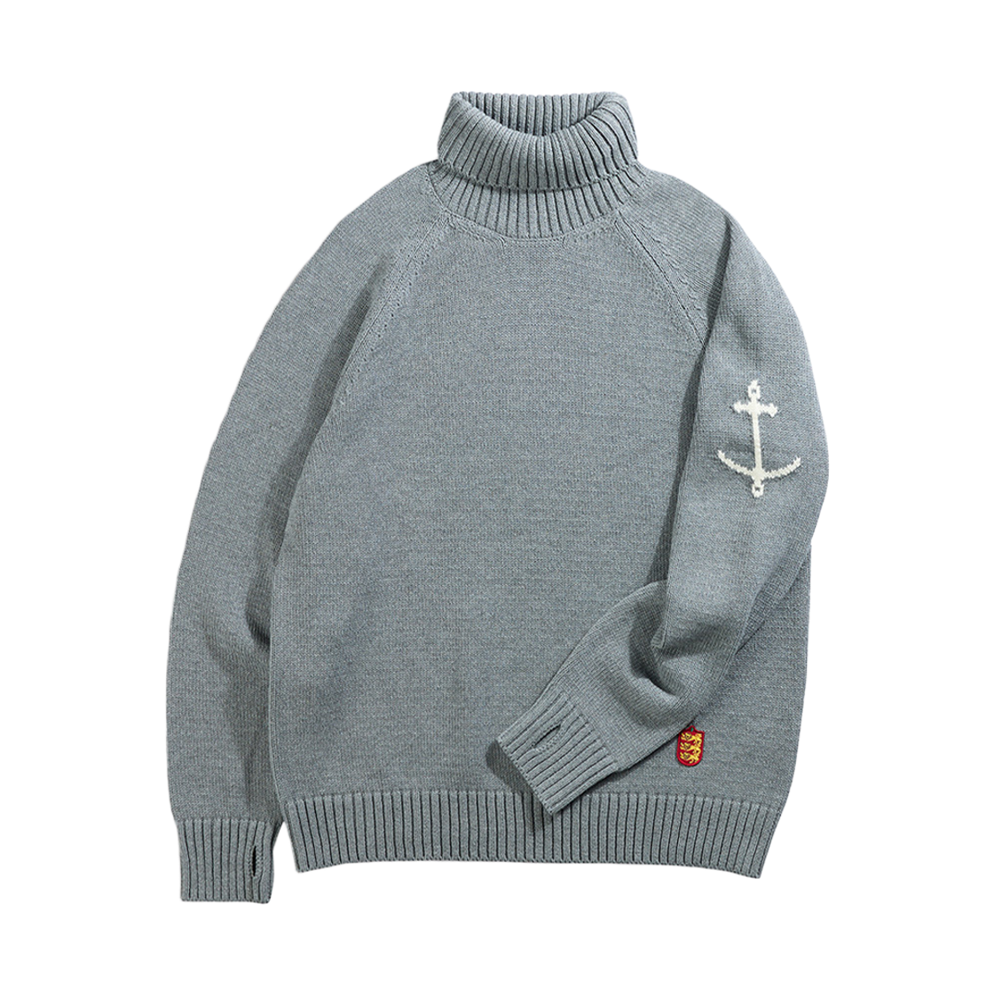 GW2DKN03-mgr Guernsey Woollens Heavy Cotton Turtleneck Sweater Melange Grey