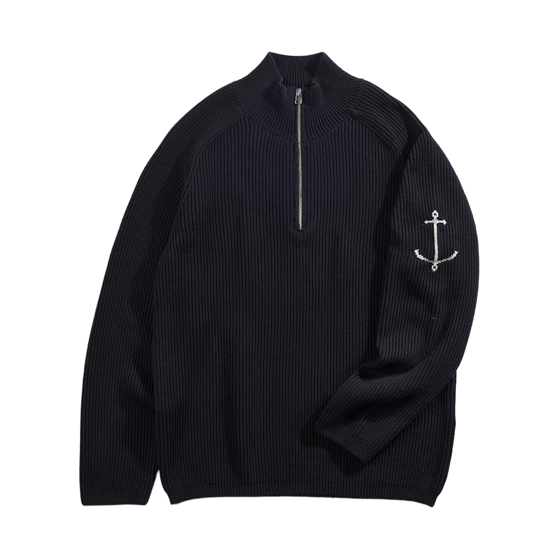 GW2DKN01-bk Guernsey Woollens Cotton British Rib Half Zip Sweater Black