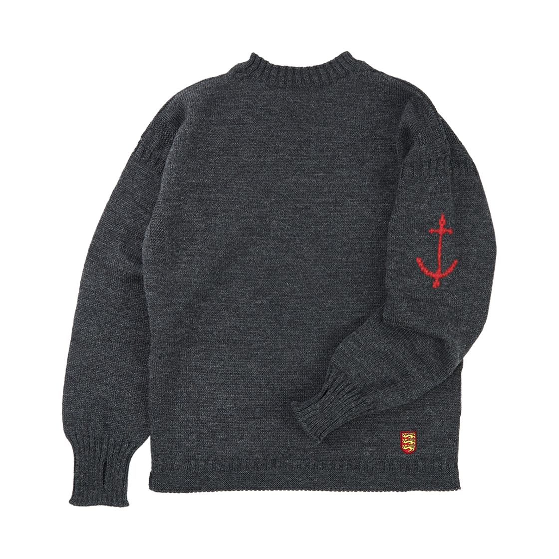 gwtr4101-ch Guernsey Woollens Fisherman Wholegarment Sweater Charcoal
