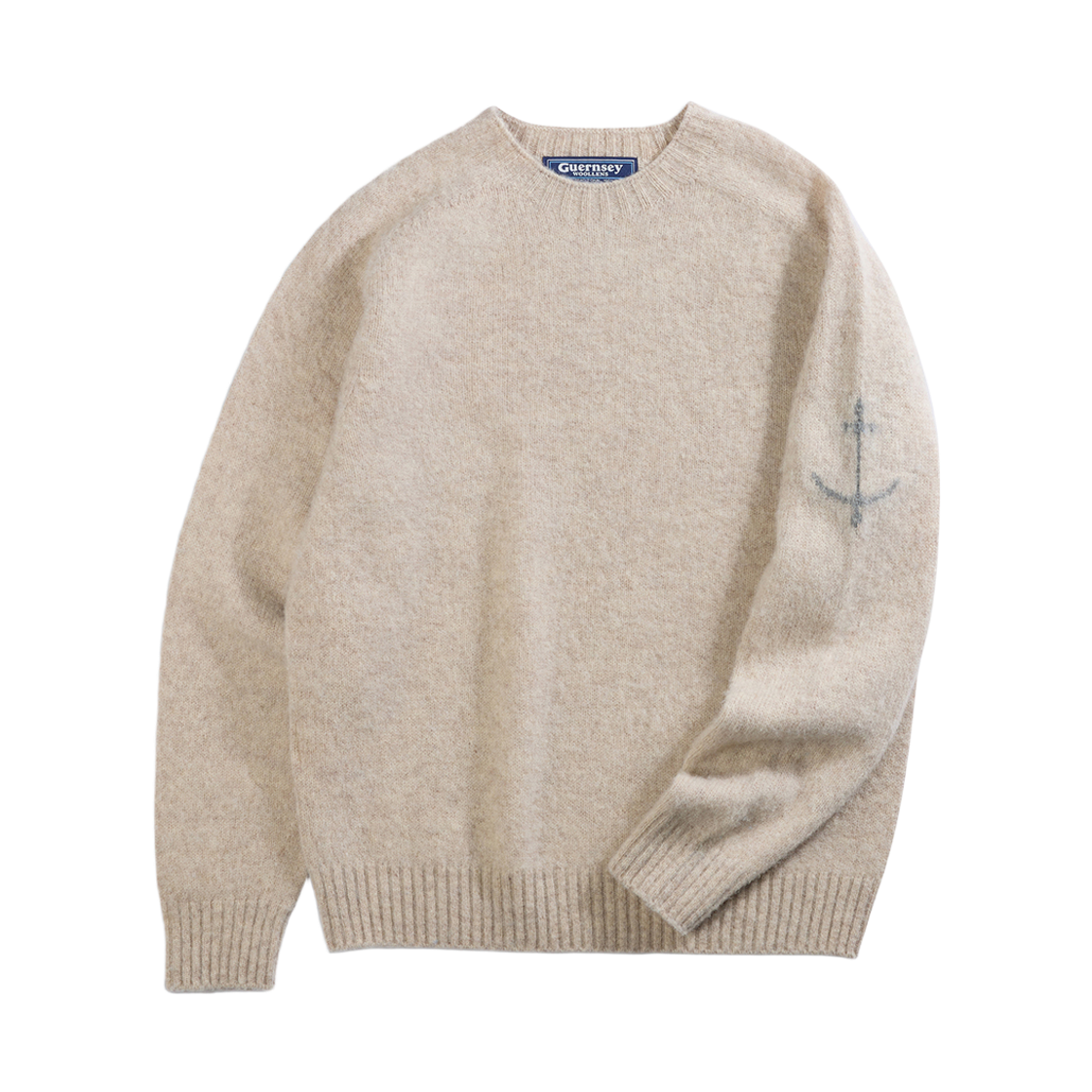 GW2DKN13-ow Guernsey Woollens Shetland Wool Shaggy Dog Wholegarment Sweater Muddy Puppy