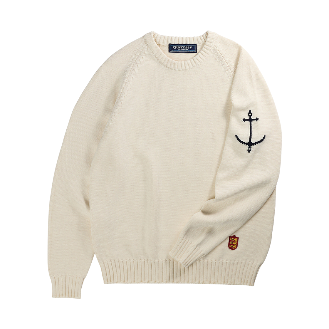 gwtr6003-vc Guernsey Woollens Cotton Raglan Crewneck Sweater Vanilla Cream