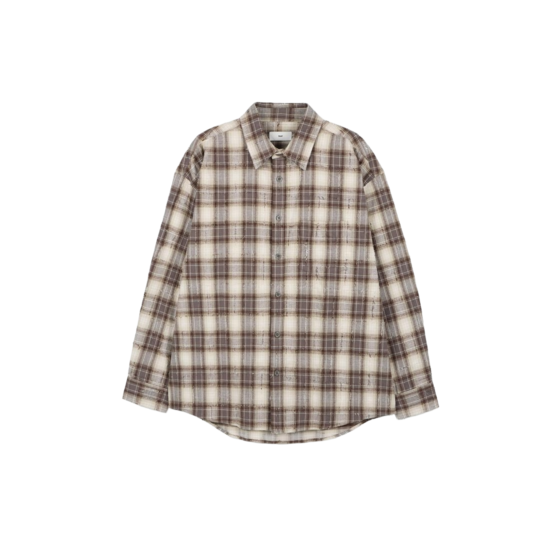 TNSH6F106W2 TNGT Vintage Frayed Check Overshirt Brown