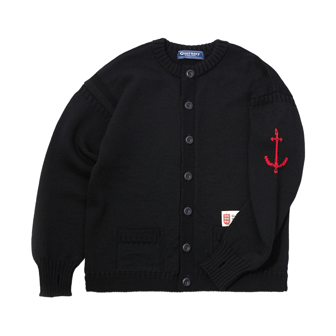 gwtr4301-bk Guernsey Woollens Fisherman Wholegarment Cardigan Black