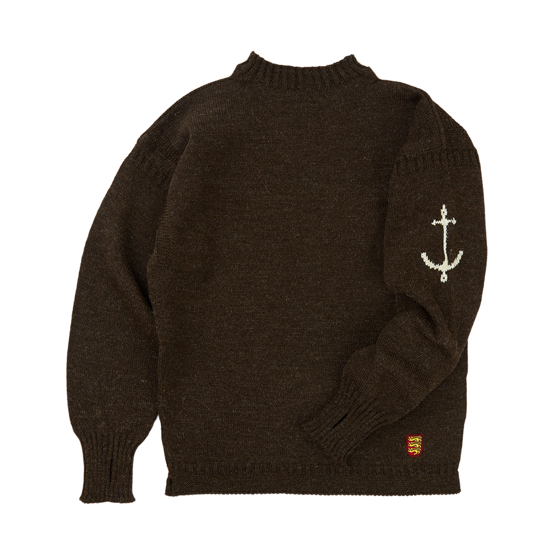 gwtr4101-db Guernsey Woollens Fisherman Wholegarment Sweater Dark Brown