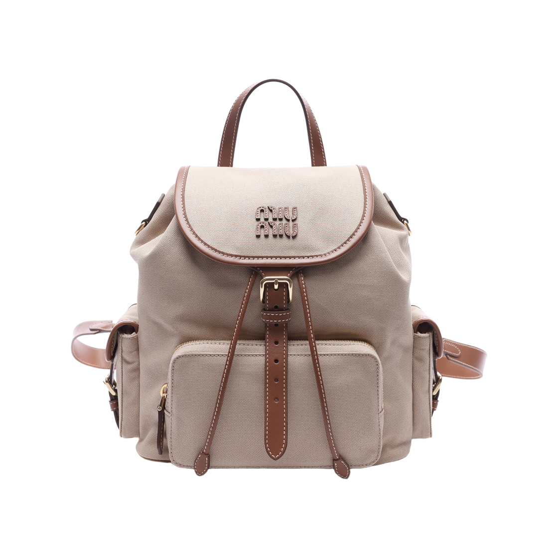 5BZ042 2IBQ F0DAB V OOM [15% 쿠폰] Miu Miu Canvas and Leather Backpack Cord Beige Brandy