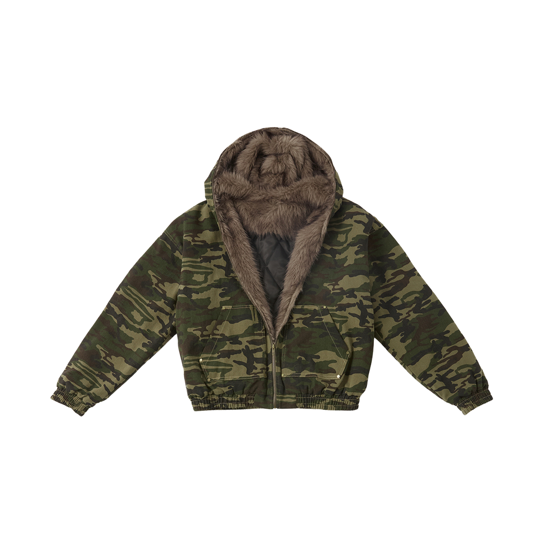톤슬 카모 퍼 후드 점퍼 카키(TONSIL Camouflage Fur Hooded Jumper Khaki) - 1