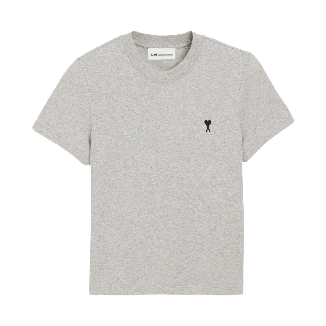 FTS347-724-0951 (W) AMI Grey Cotton Cropped Contrasted Ami De Coeur T-Shirt Heather Ash Grey