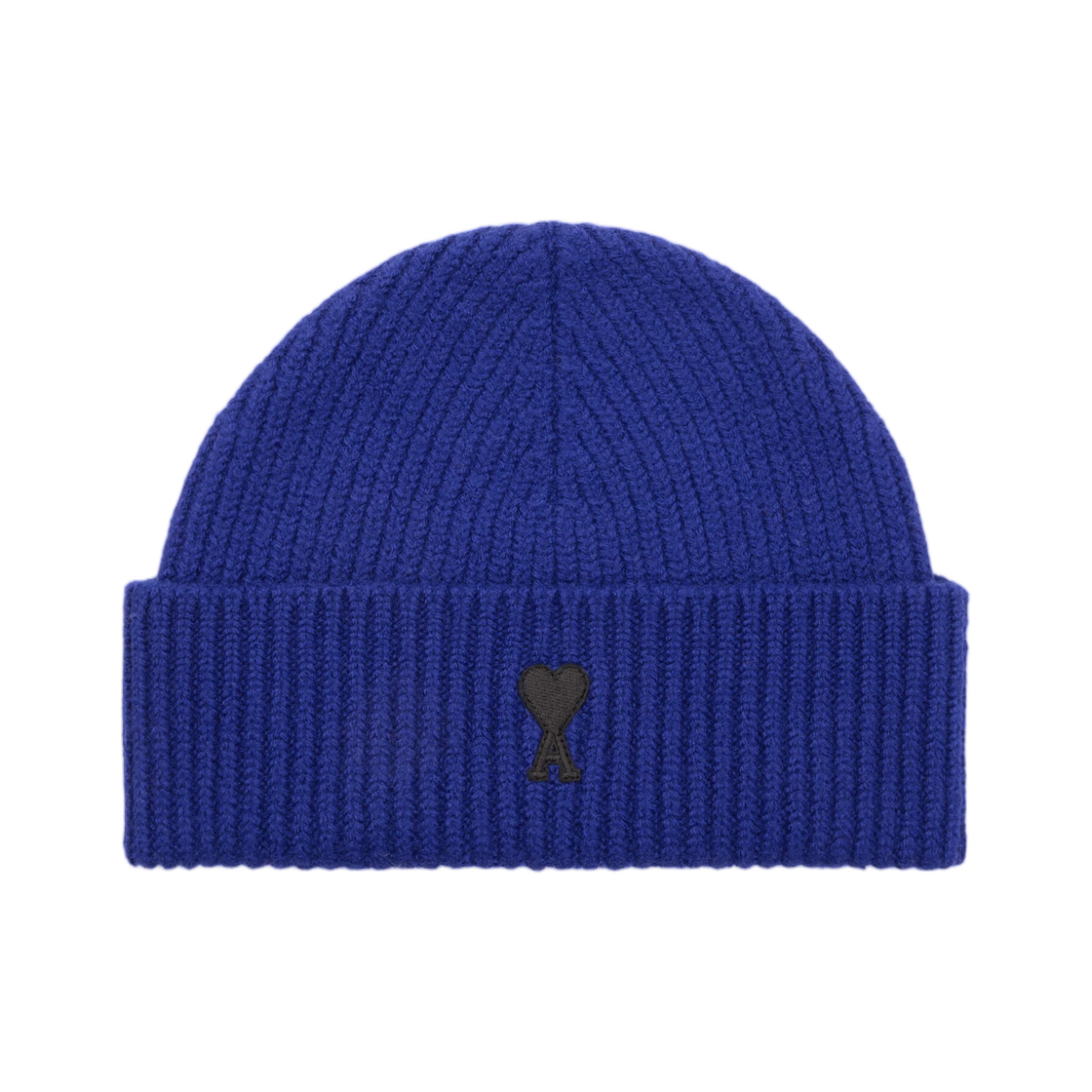 UBO006-018-A271 AMI Blue Wool Beanie with Ami De Coeur Royal Blue Black