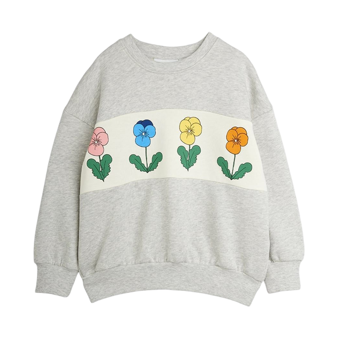 (키즈) 미니 로디니 비올라스 패널 스웨트셔츠 그레이 멜란지((Kids) Mini Rodini Violas Panel Sweatshirt Grey Melange) - 1