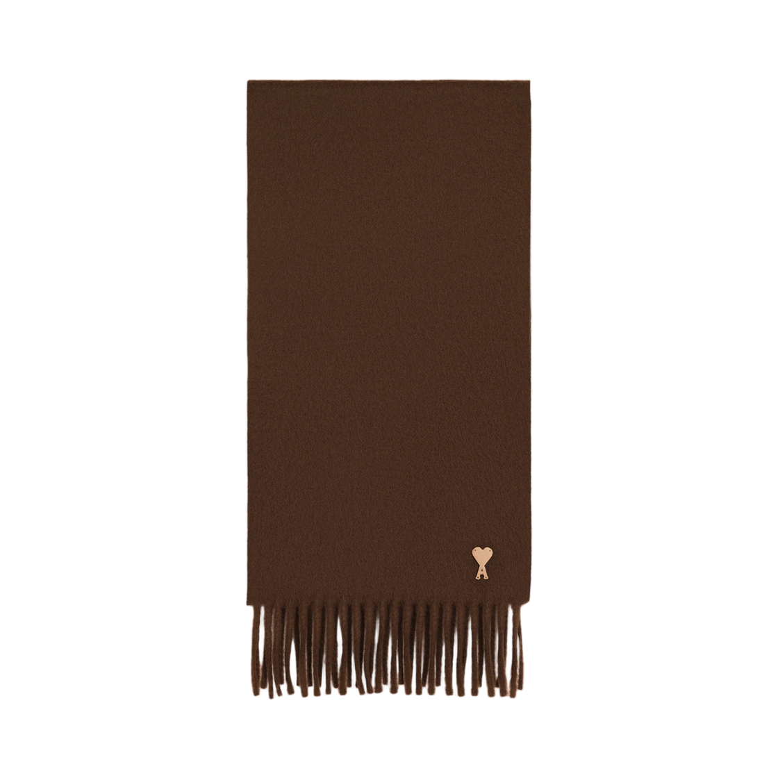 USF698-AW0059-2221 AMI Brown Wool Scarf with Ami De Coeur Patch Chocolate Brown