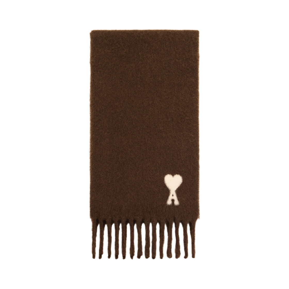 USF673-AW0004-2221 AMI Brown Alpaca Scarf with Ami De Coeur Chocolate Brown