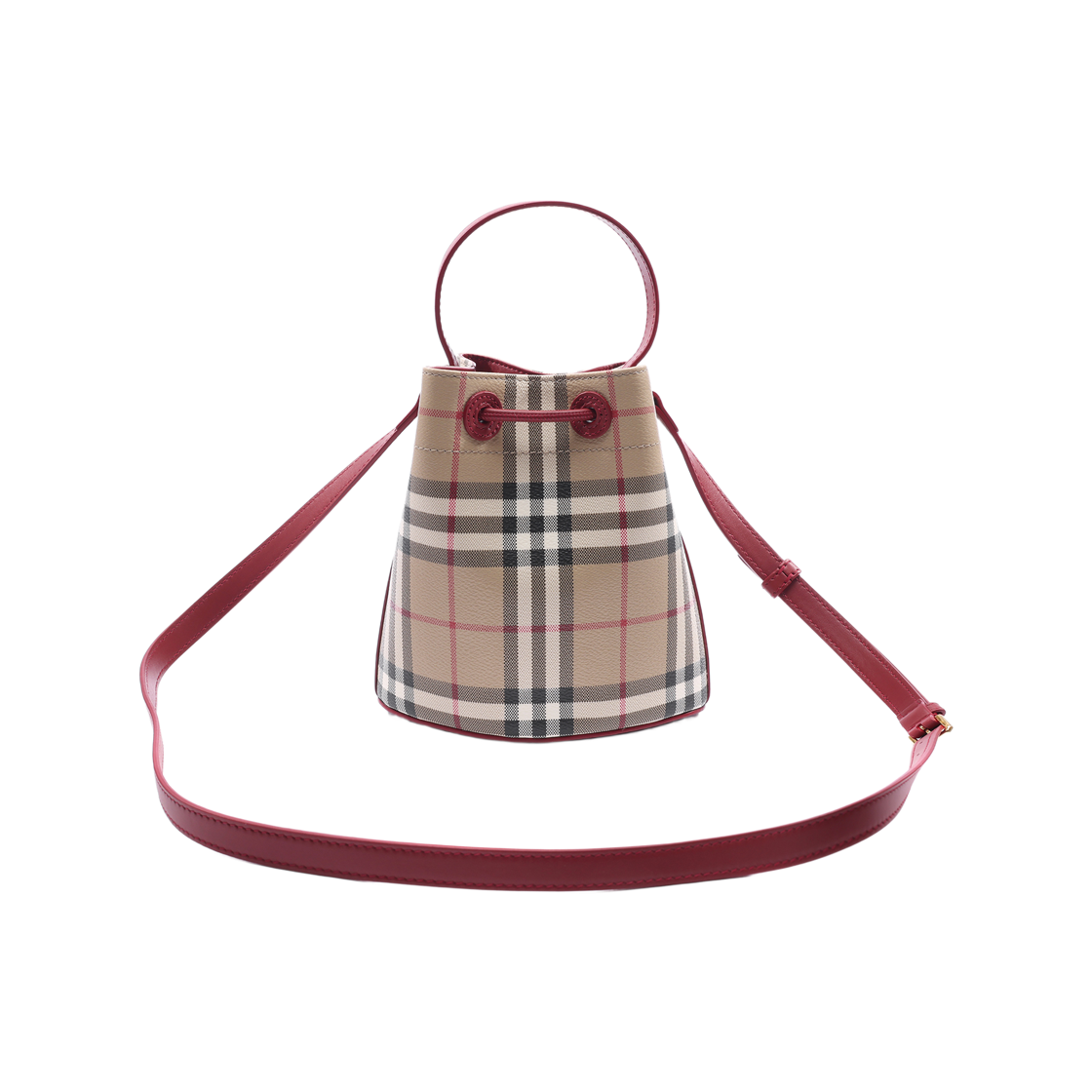 [15% 쿠폰] 버버리 미니 체크 버킷백 아카이브 베이지 루비 레드([15% 쿠폰] Burberry Mini Check Bucket Bag Archive Beige Ruby Red) - 4