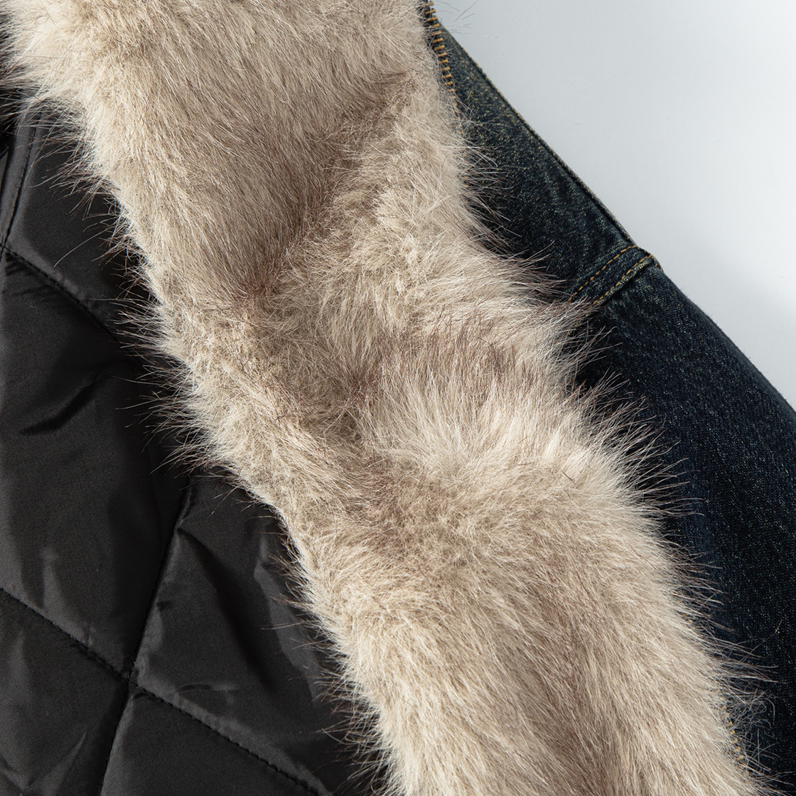 톤슬 데님 퍼 후드 점퍼 네이비(TONSIL Denim Fur Hooded Jumper Navy) - 6