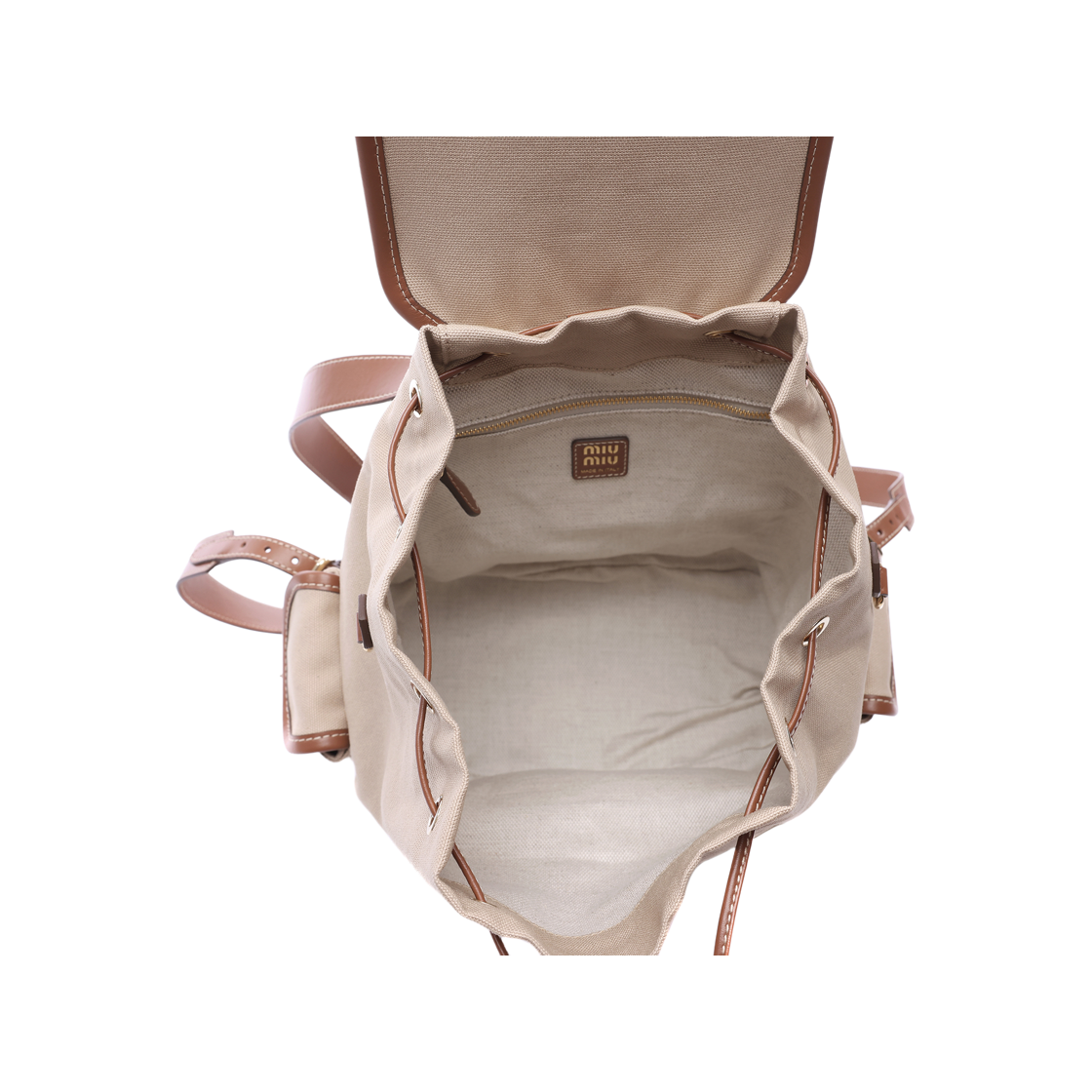 [15% 쿠폰] 미우 미우 캔버스 앤 레더 백팩 코드 베이지 브랜디([15% 쿠폰] Miu Miu Canvas and Leather Backpack Cord Beige Brandy) - 6