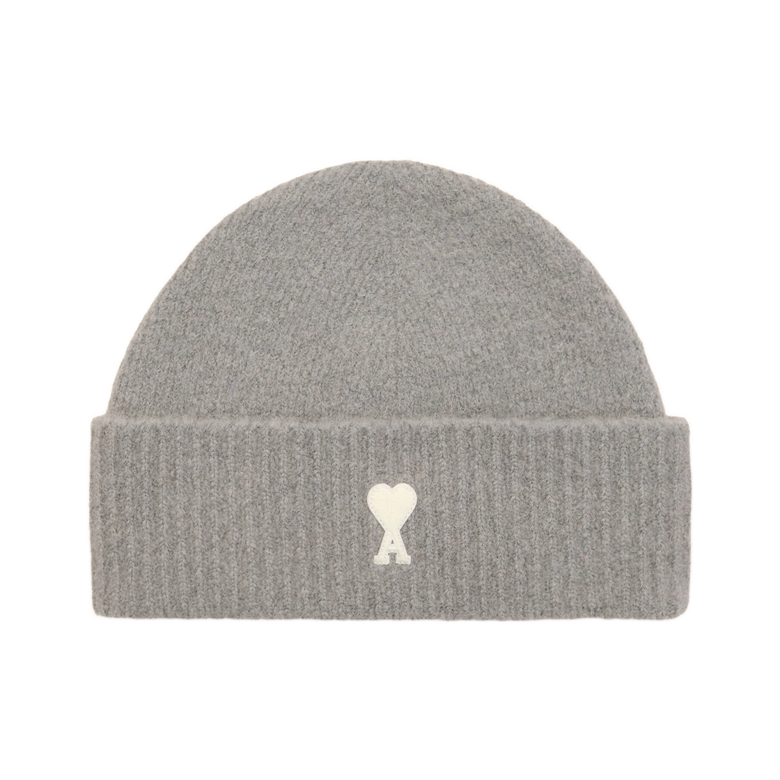 UBO005-KN0135-A338 AMI Grey Alpaca Beanie with Ami De Coeur Ash Gray Ecru