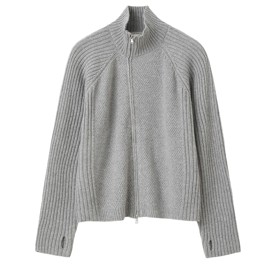 ML930MGR milloarchive Struct High Neck Knit Zip-Up Melange Gray