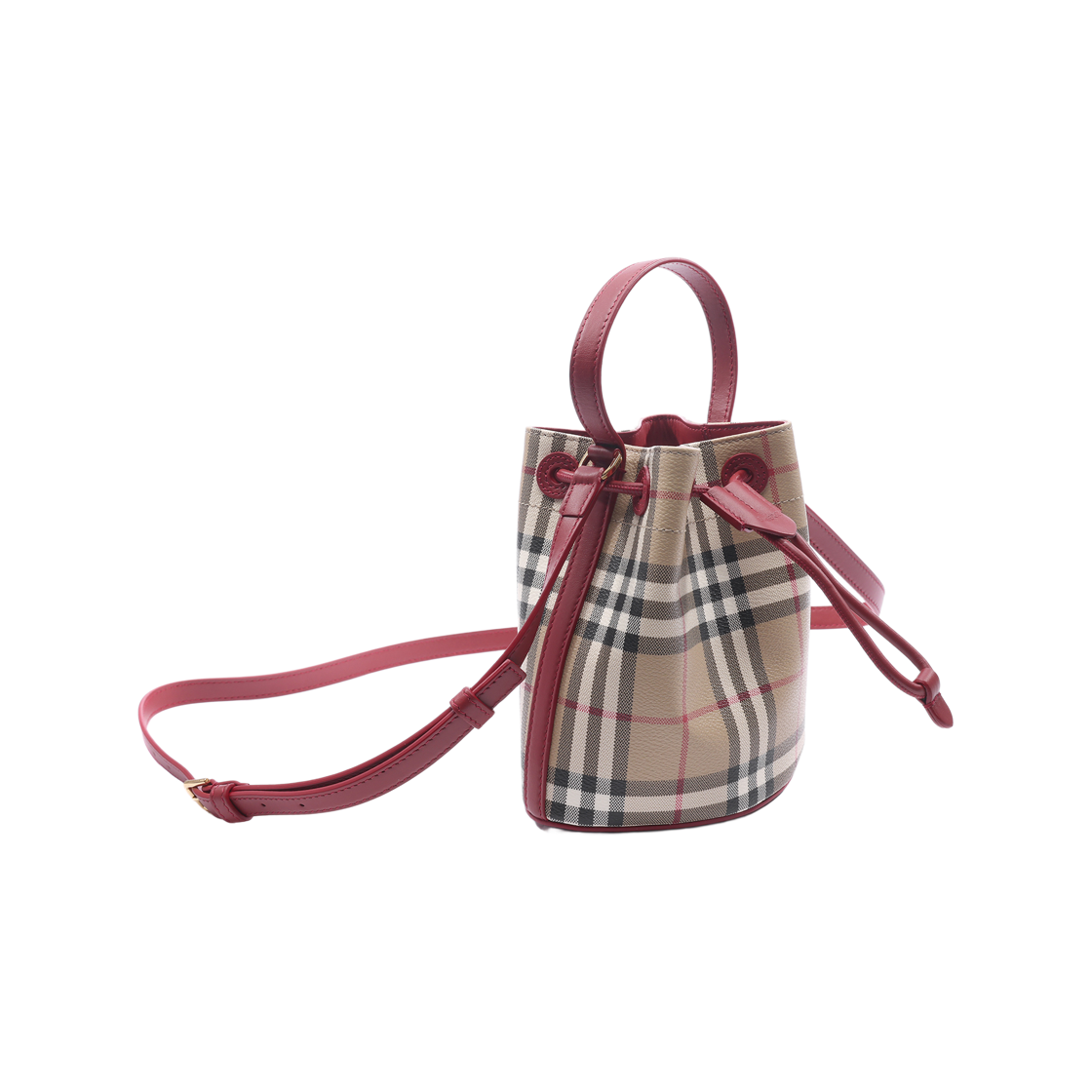 [15% 쿠폰] 버버리 미니 체크 버킷백 아카이브 베이지 루비 레드([15% 쿠폰] Burberry Mini Check Bucket Bag Archive Beige Ruby Red) - 3
