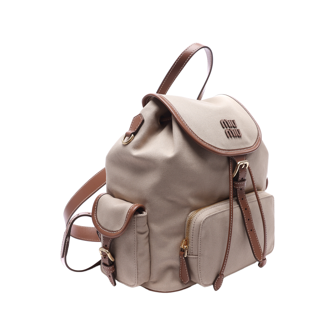 [15% 쿠폰] 미우 미우 캔버스 앤 레더 백팩 코드 베이지 브랜디([15% 쿠폰] Miu Miu Canvas and Leather Backpack Cord Beige Brandy) - 3