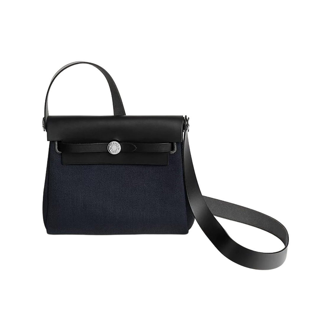 H086430CKAT Hermes Herbag Zip 20 Bag Military Canvas Hunter Cowhide & Palladium Blue Indigo Noir