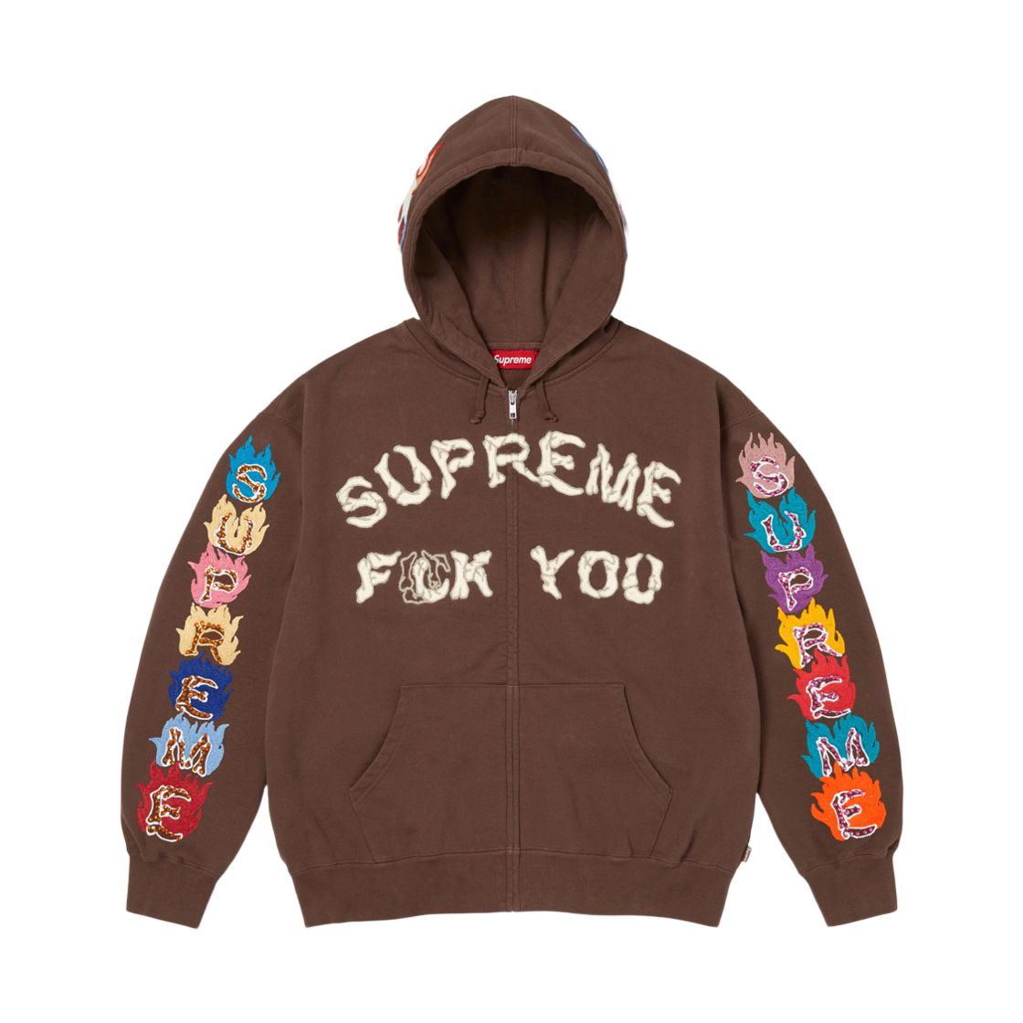 - Supreme Fuck You Zip Up Hooded Sweatshirt Brown - 26FW