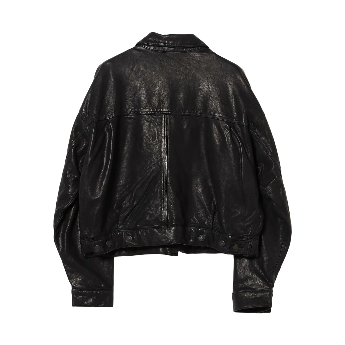빔즈 와이드 쇼트 핏 쉽 레더 자켓 블랙(Beams Wide Short Fit Sheep Leather Jacket Black) - 2