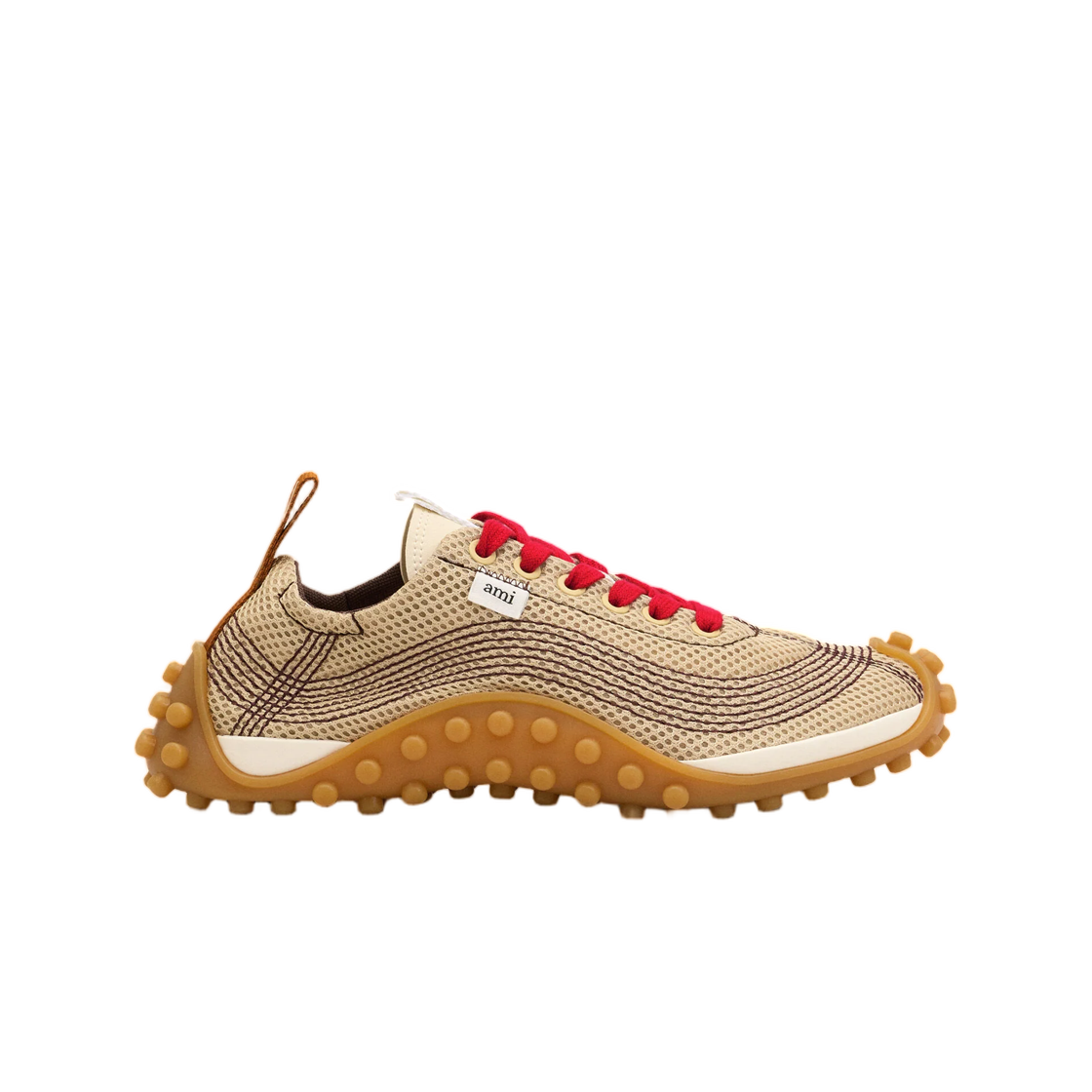 아미 베이지 메쉬 미라지 스니커즈 매스틱 베이지 루비 레드(AMI Beige Mesh Mirage Sneakers Mastic Beige Ruby Red)