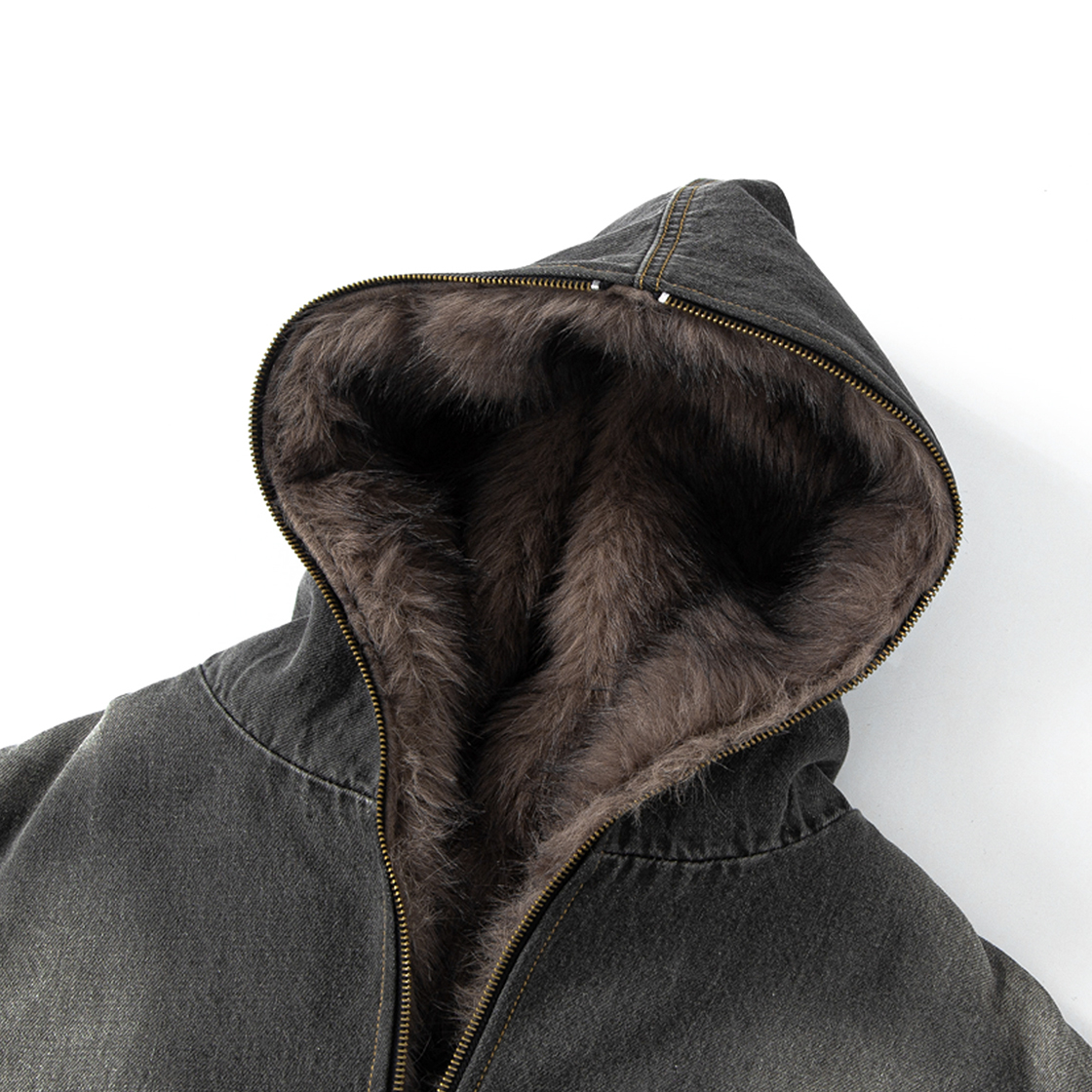 톤슬 데님 퍼 후드 점퍼 챠콜 그레이(TONSIL Denim Fur Hooded Jumper Charcoal) - 3