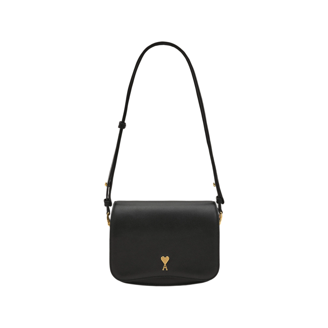 아미 블랙 카우하이드 레더 파리 파리 백 블랙 바이브레이티드 브래스(AMI Black Cowhide Leather Paris Paris Bag Black Vibrated Brass)