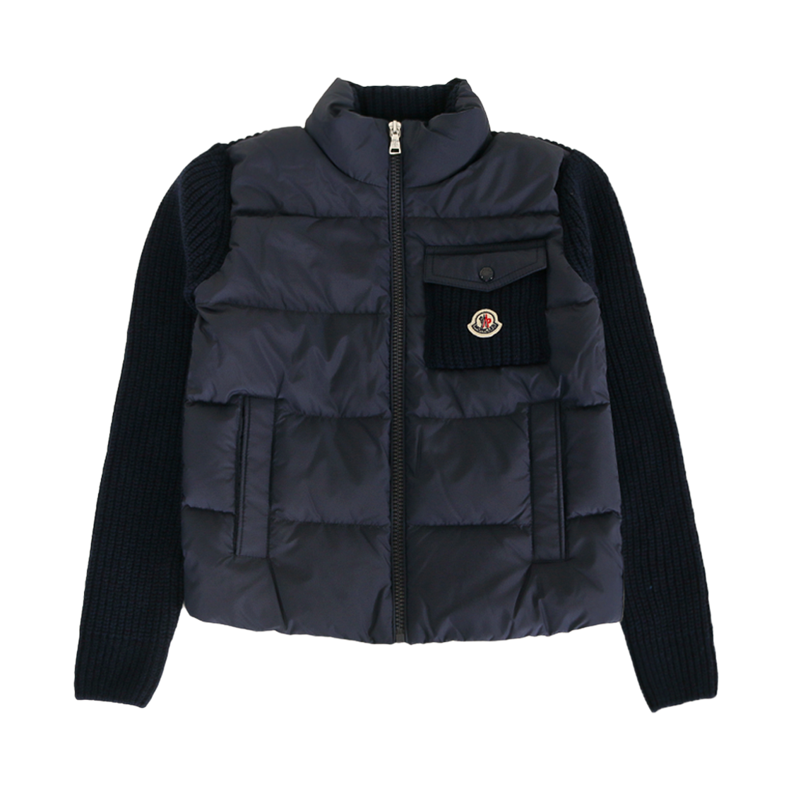 L29549B00005 M4281 745 12-14Y [15% 쿠폰] (키즈) Moncler Padded Wool & Cashmere Blend Zip Up Cardigan Navy Blue