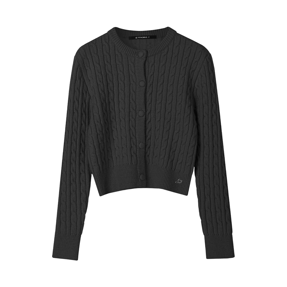 VV43CD07BK VIVACIOUS Round Crop Twist Cardigan BLACK