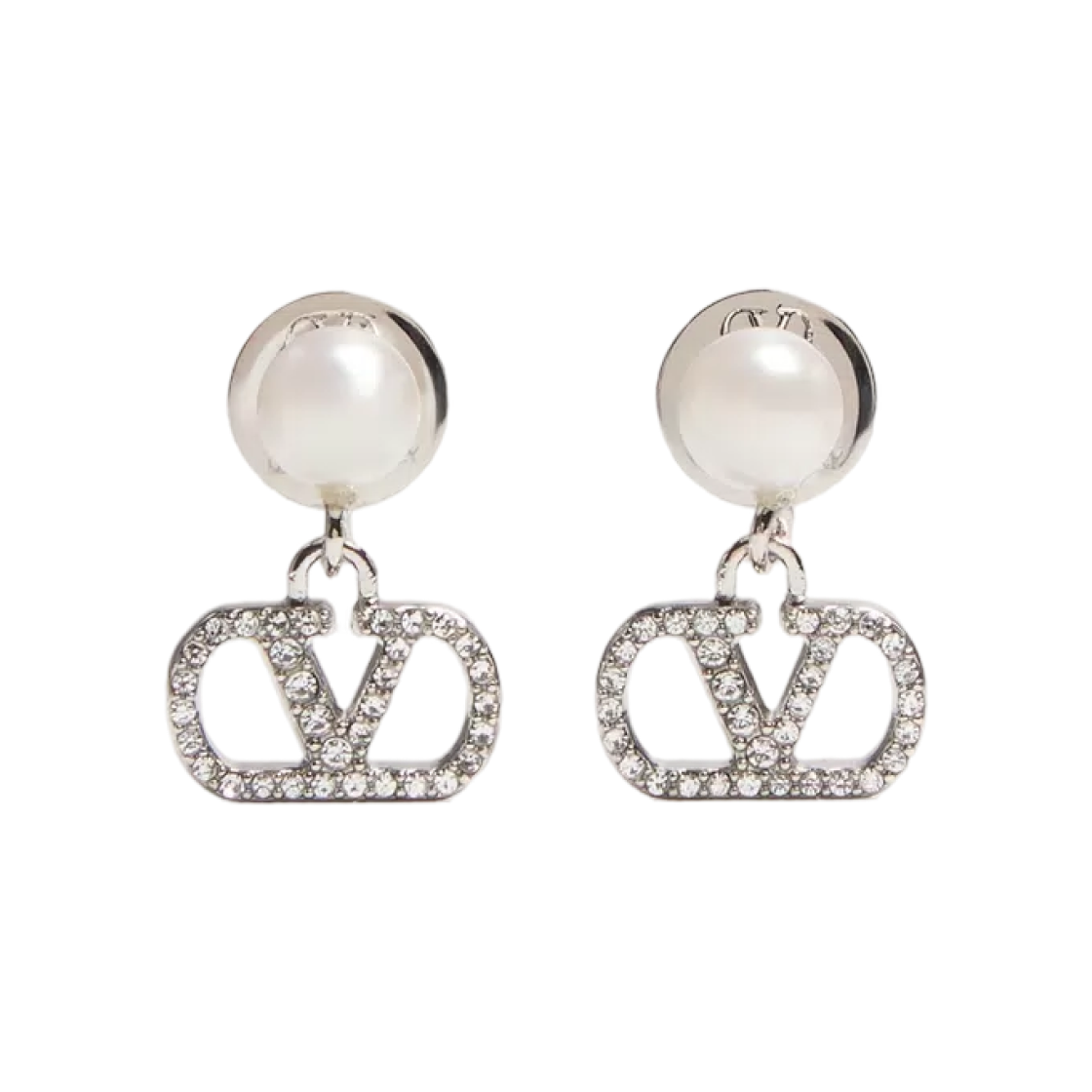 J0X81HJYR4S (W) Valentino Vlogo Signature Earrings in Metal Pearl and Swarovski Crystals Palladium Cream