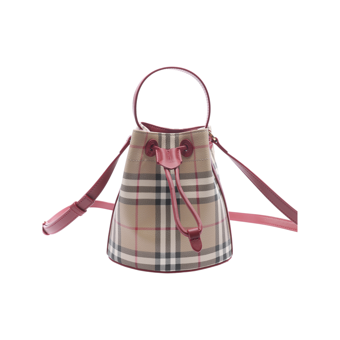 8116284 VINTAGE CHECK R [15% 쿠폰] Burberry Mini Check Bucket Bag Archive Beige Ruby Red